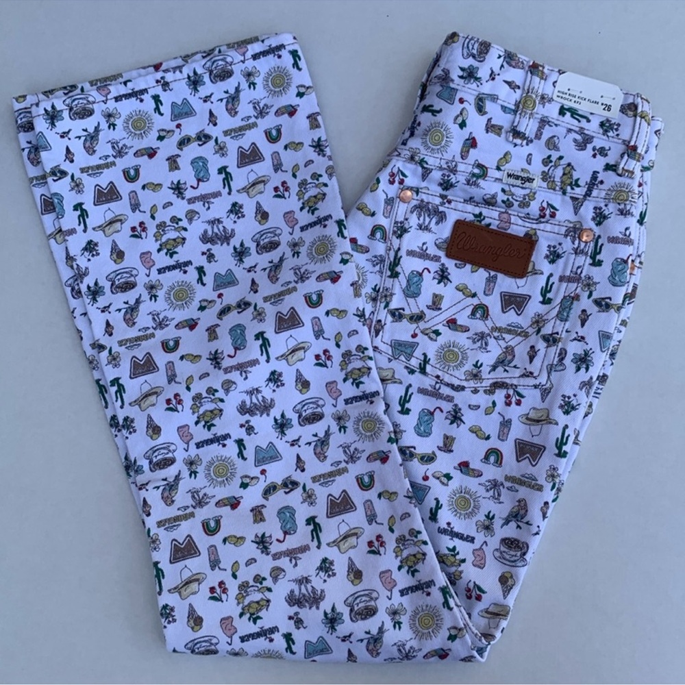 Wrangler Women's Flare Jeans with Fun Patterns - White and Multicolor